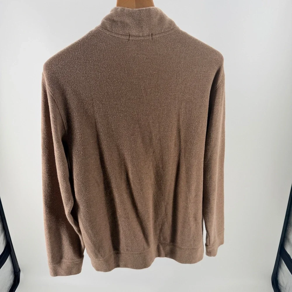 Banana Republic Mens Tan Brown Ribbed Knit Quarter Zip Sweater Large BR Logo